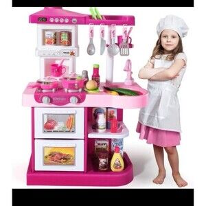 Kitchen Playset Pretend Food - 53 PCS Pink Kitchen Toys for Toddlers